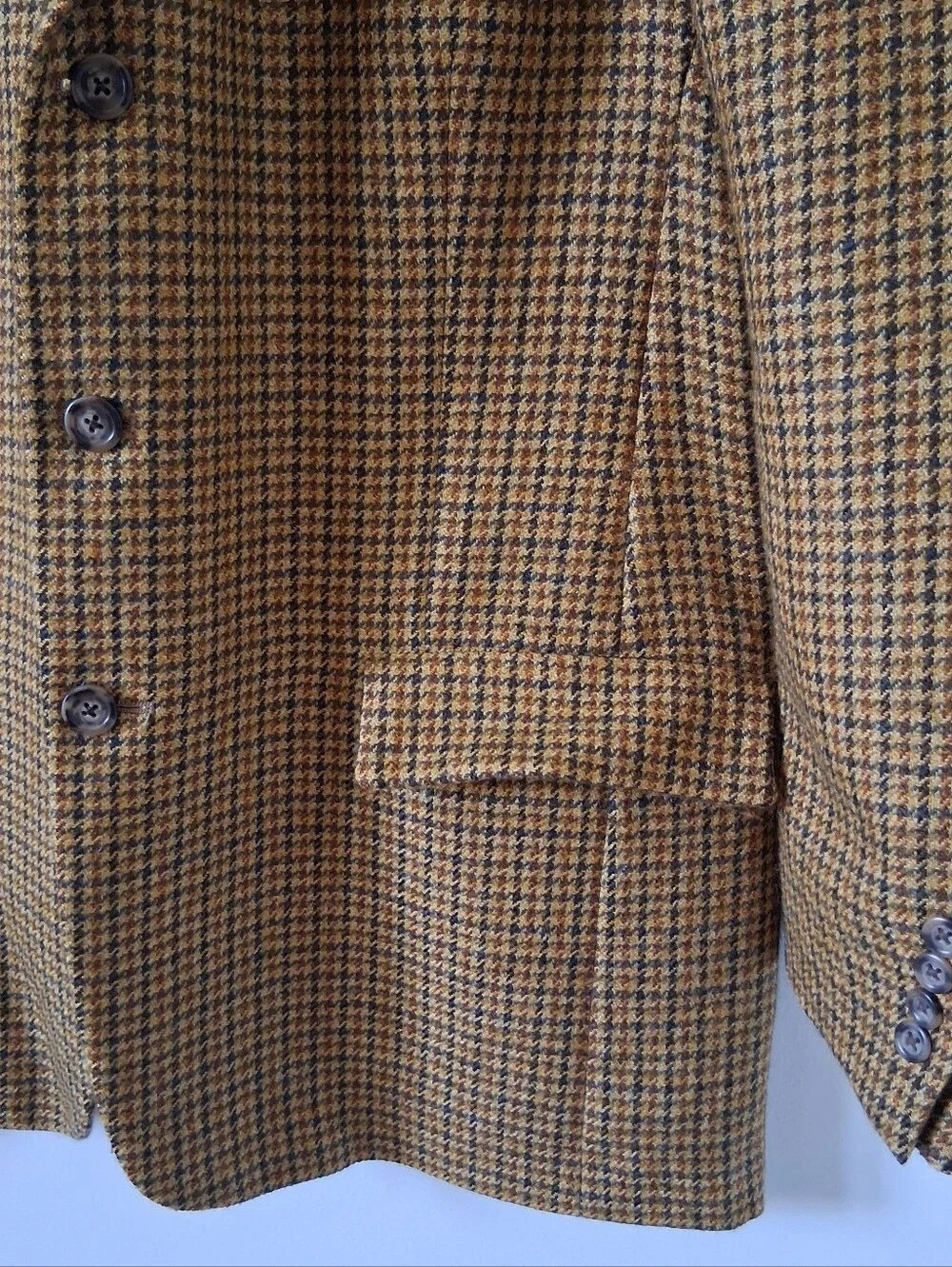 Tommy Hilfiger Men's Brown Blue Houndstooth Sport Coat Blazer 41R Vintage Wool